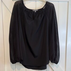 Daisy Fuentes Black Sheer Dot Sleeve Peasant Blouse